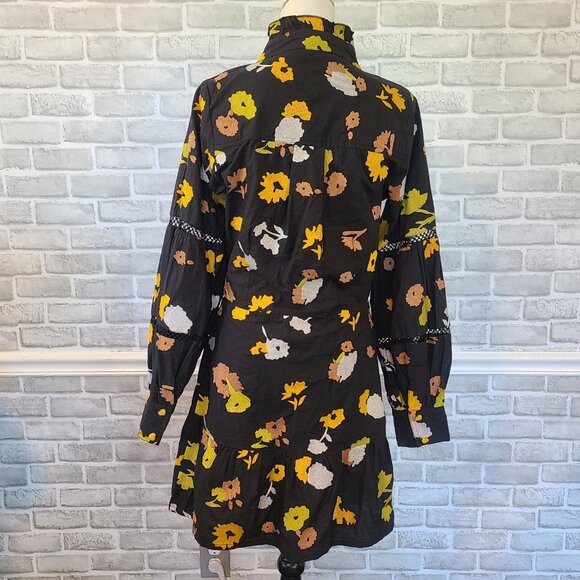 Vero Alfie Embroidered Cotton Button Up Shirt Dress Ruffle Lace Inset Sleeve 3 - Picture 2 of 8